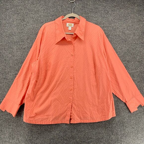 Talbots Blouse Top Womens 20W Orange Striped Button Up Long Sleeve Office Career - Picture 1 of 10